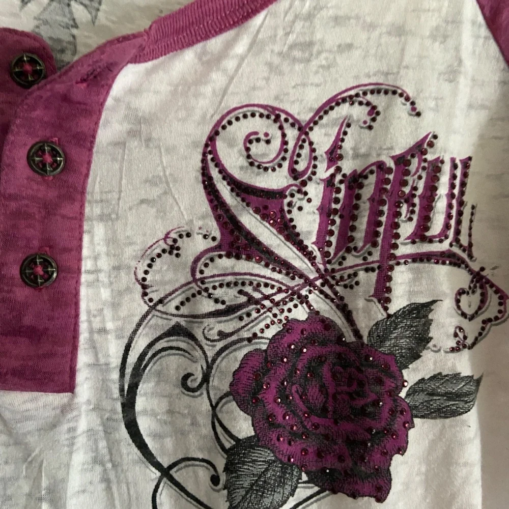 Sinful Sage baby Button Burnout Rinestone Raglan Henley - Picture 3 of 6